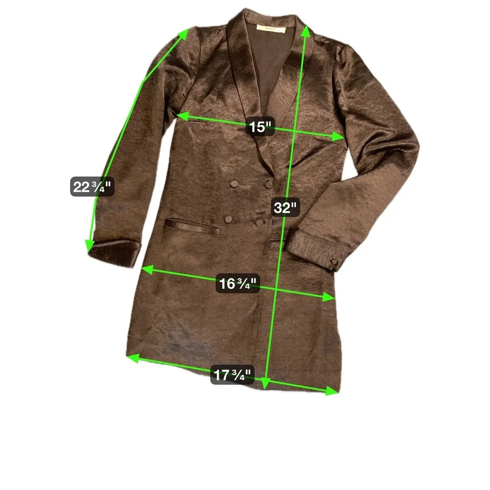 GESTUZ‎ Metallic Double Breasted Blazer Dress Taupe Satin Shiny